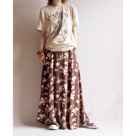80s viscose floral maxi skirt