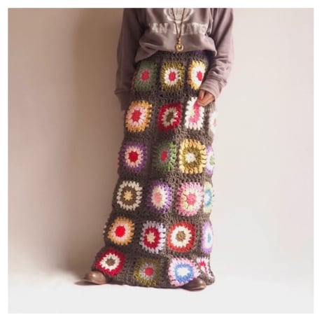 original remake granny square maxi skirt