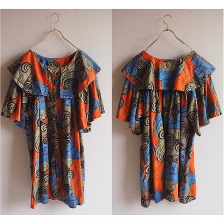 "The African Village" big collar tunic dress & skirt (OR×BU)