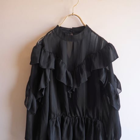 used ruffle stripe sheer blouse