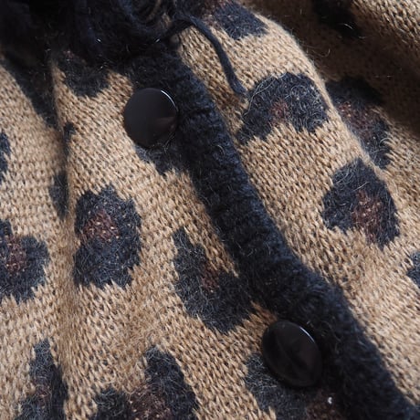 80s "Alexa Grace" mohair fringe leopard knit coat