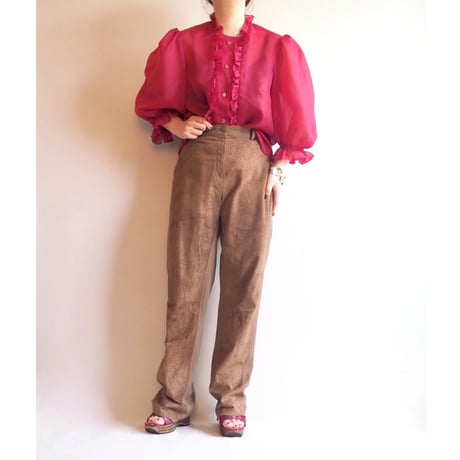 vintage sheer ruffle puff sleeve blouse