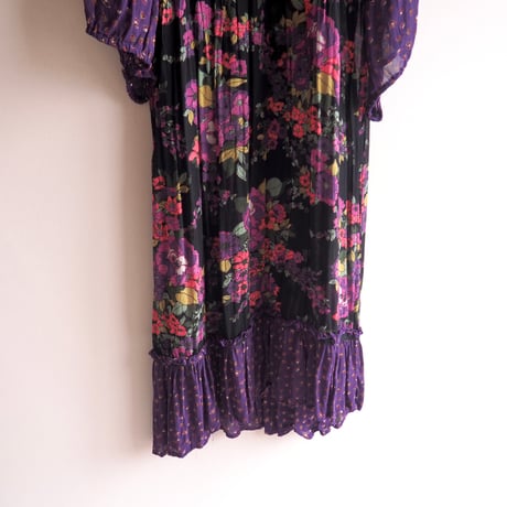 vintage floral semi sheer midi dress