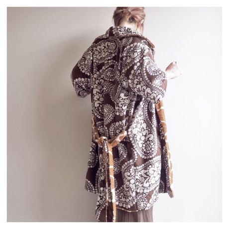 70s brown floral pile robe