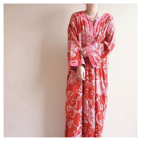 vintage rayon floral paisley kaftan dress