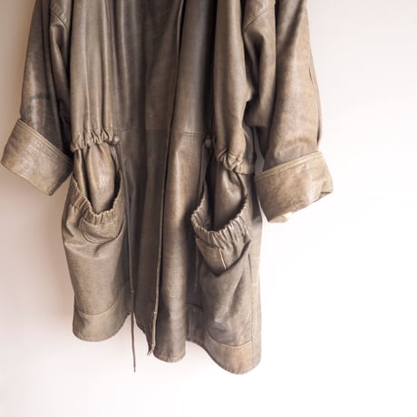 vintage drawstring design leather coat