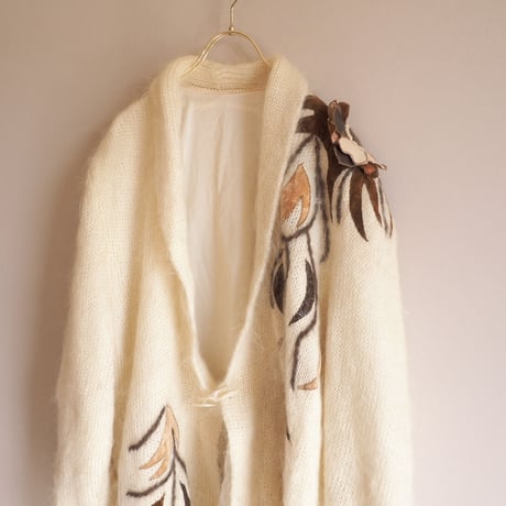 vintage floral design fuzzy long cardigan