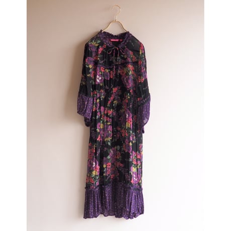vintage floral semi sheer midi dress