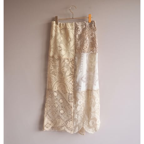 original remake lace patchwork maxi skirt 【B】