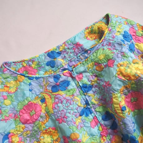 60〜70s quilted floral house maxi dress