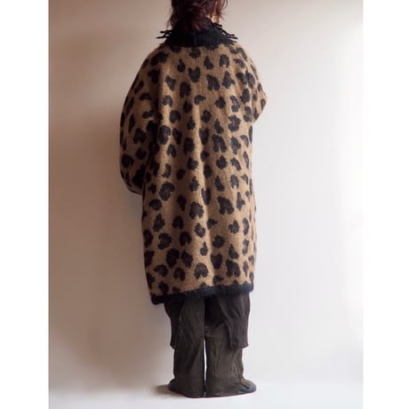 80s "Alexa Grace" mohair fringe leopard knit coat