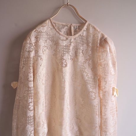 70〜80s puff sleeve lace blouse