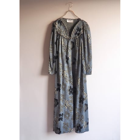 70〜80s "David Brown" metallic floral knit maxi dress