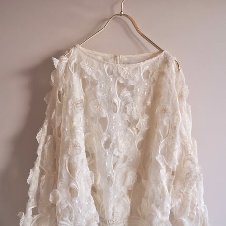70〜80s "Andree Gaye" floral sheer blouse