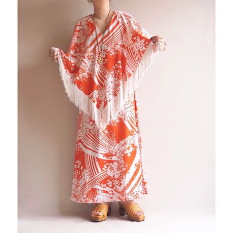 70s floral cape sleeveless maxi dress