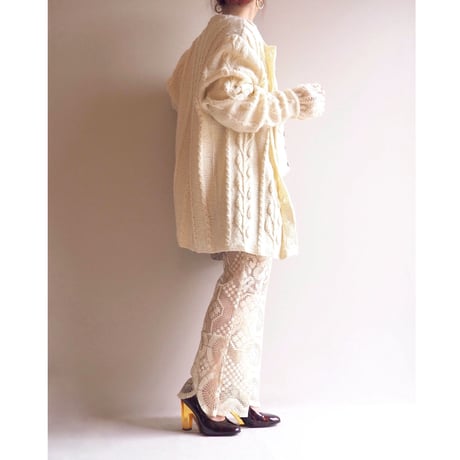 vintage leaf pattern oversized knit cardigan