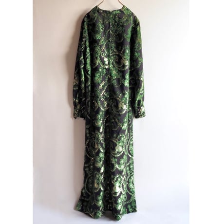 70s gold×velvet fabric maxi dress