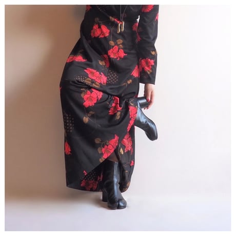 70s〜 floral l/s maxi dress