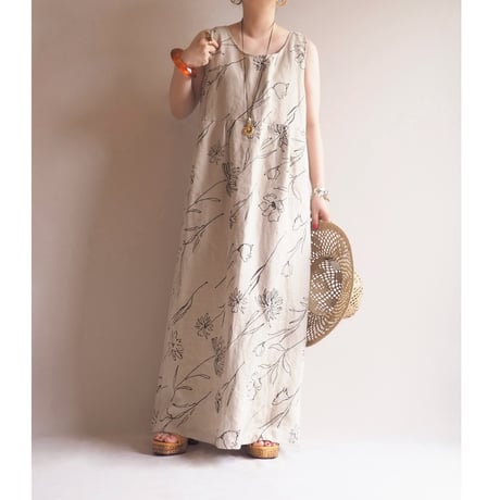 "JOHN PAUL RICHARD" floral linen sleeveless maxi dress