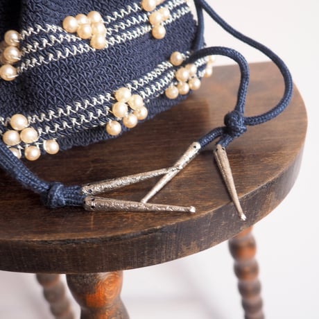 50〜60s pearl beads drawstring woven bag