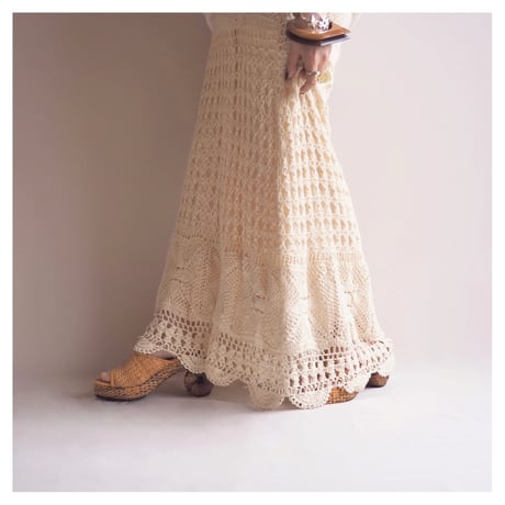 vintage ivory crochet maxi skirt