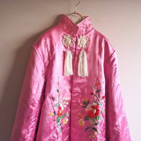 50〜60s chinese embroidered quilt jacket (pink)