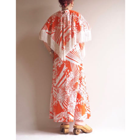 70s floral cape sleeveless maxi dress