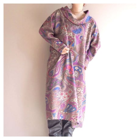 80s floral × paisley oversized design midi dress