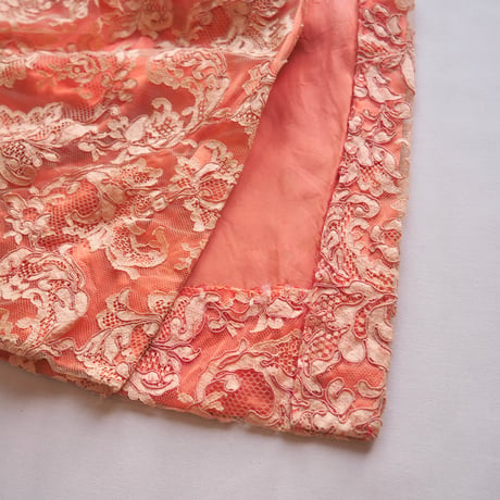 60〜70s coral pink lace maxi dress