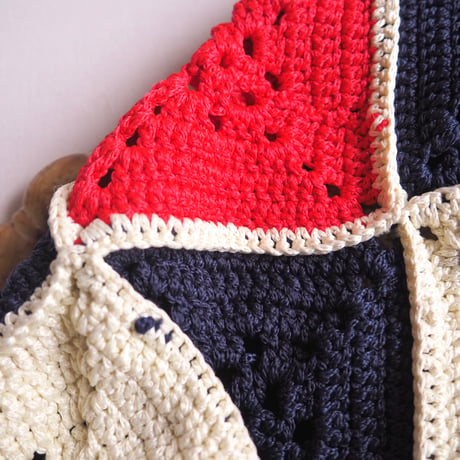 vintage tricolore color granny knit bag