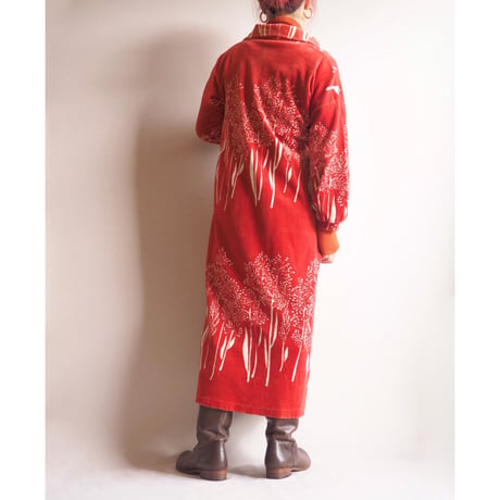 70〜80s "finnwear" floral pile midi dress