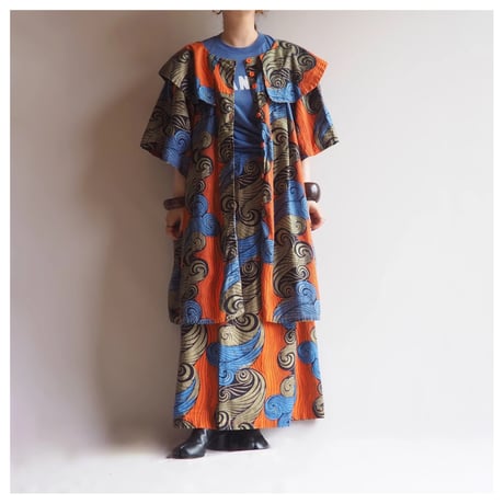 "The African Village" big collar tunic dress & skirt (OR×BU)