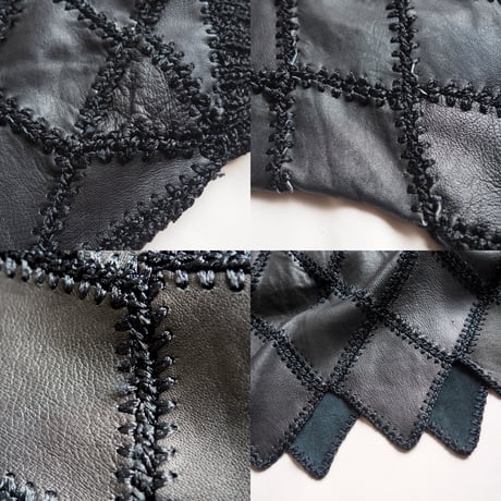 vintage leather × crochet patchwork tops & skirt