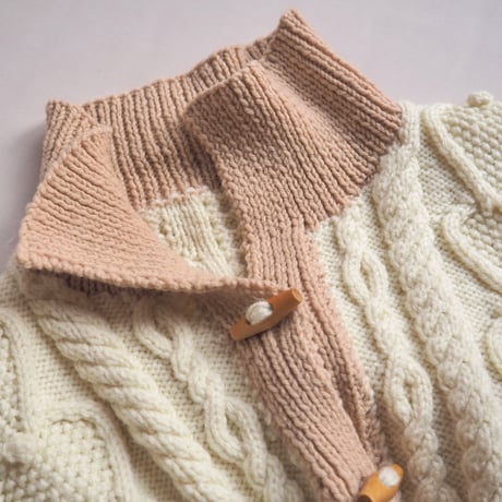 vintage bi color cable design cardigan