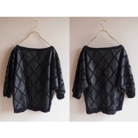 vintage leather × crochet patchwork tops & skirt