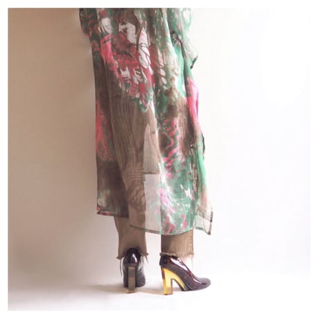 vintage abstract print sheer kaftan dress