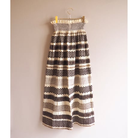 70s boho shirring embroidered maxi skirt
