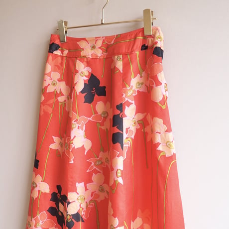 70s  floral flare midi skirt