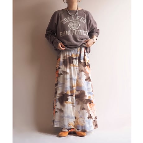 70s "Summit of Boston" landscape wrap maxi skirt