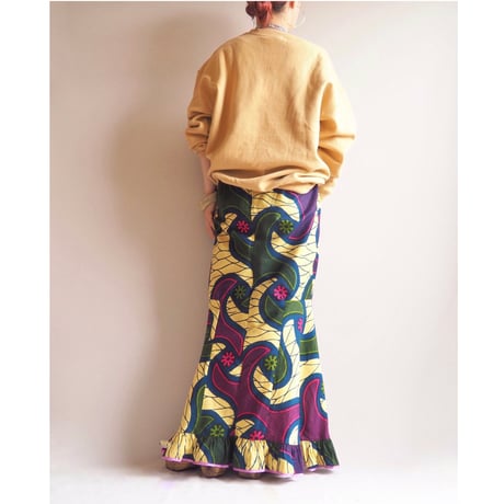 vintage african batik mermaid maxi skirt