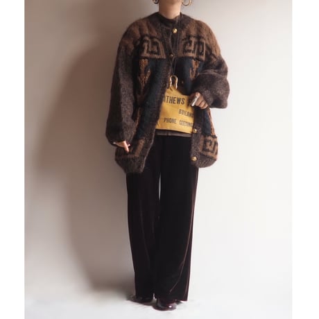 80〜90s fuzzy abstract design cardigan