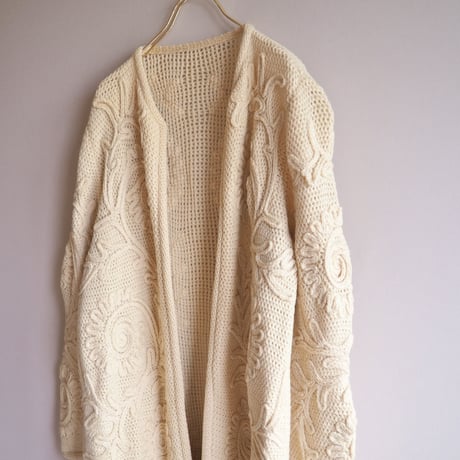 vintage embroidered design long cardigan