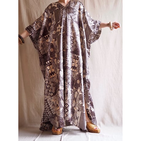 vintage satin ethnic kaftan maxi dress
