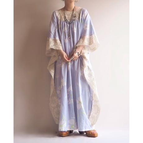 70s "Sears Fashions" floral lace kaftan dress