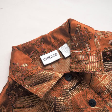 "chico's" copper brocade asian jacket