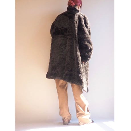 80〜90s dark brown faux fur coat