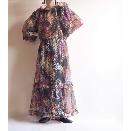 70〜80s floral sheer maxi dress