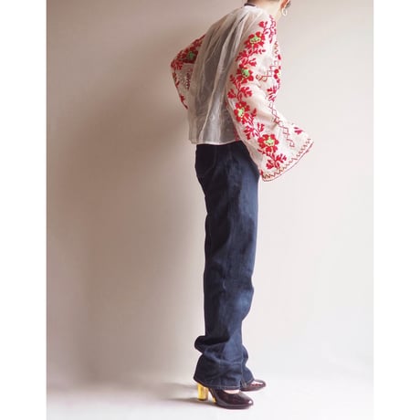 50〜60s romanian sheer embroidered blouse