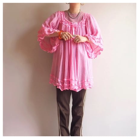 vintage Greece pink gauze blouse