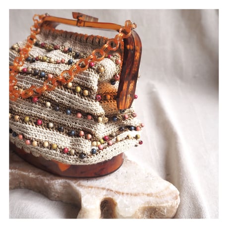 60s old plastic×crochet beads bag